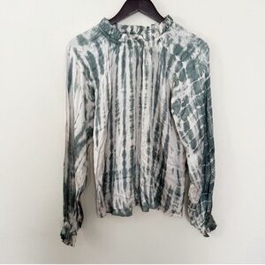 Starkx Kylie Top Green Tie Dye Silky Blouse Ruffle Long Sleeves Size XS